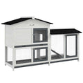 PawHut 62" Rabbit Hutch with Run Area for Rabbits, Chickens, White | Wooden Bunny Hutch, Guinea Pig Cage, Small Animal Enclosure, Removable Tray, Asphalt Roof, Lockable Doors, Ramp for Ducks - color: White