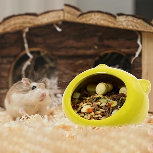 Ceramic Small Pet Hamster Food Bowl – Spill-Proof Guinea Pig & Hedgehog Dish – Durable, Easy to Clean, Non-Tip Design for Small Pets (Yellow) - color: Yellow