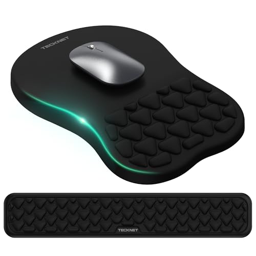TECKNET Keyboard Wrist Rest and Mouse Pad 2 in 1 Set with Wrist Support | Comfortable Massage Design Effectively Relieves Carpal Tunnel Syndrome, Suitable for Computers Keyboard and Mouse