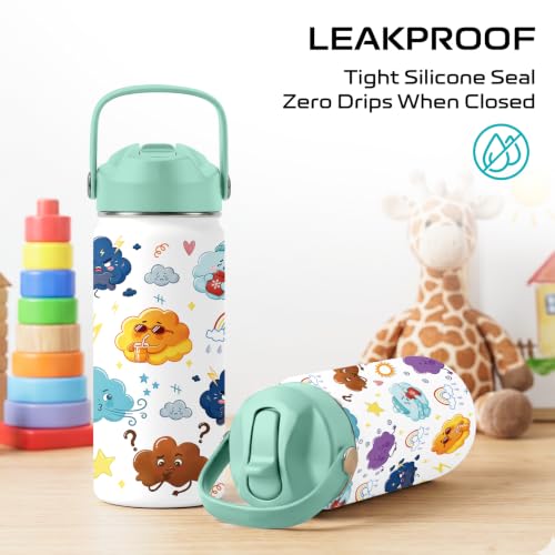Cloud 16 oz Water Bottle with Straw – Kids Stainless Steel Vacuum Insulated Cup, Leakproof Straw Lid, Reusable Travel Mug for Boys and Girls Outdoor Sports - color: Cloud1