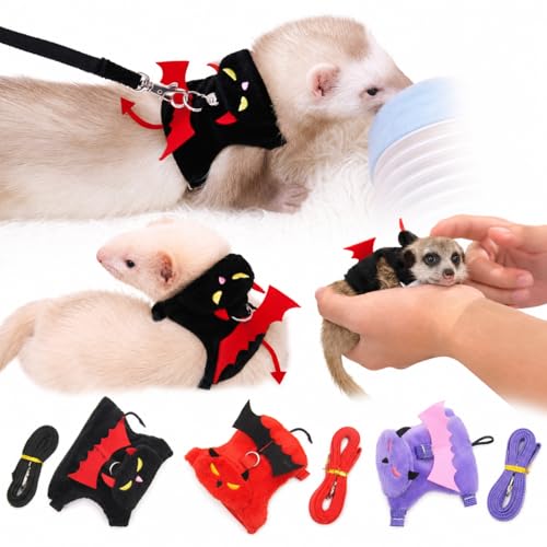 Small Animal Harness and Leash Set, Adjustable Escape Proof Ferret Harness Vest for Adult Ferret, Meerkat, King Squirrel & Fancy Rat, Soft Comfortable Pet Walking Harness with Leash - color: Black
