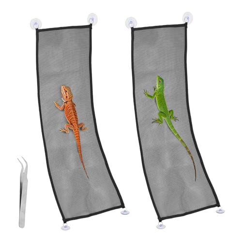 2 Pack Bearded Dragon Hammock,Breathable Mesh Collapsible Reptile Hammock Lounger Climbing Tank Accessories for Lizard Gecko Snakes Axolotls Chameleon (Black) - color: Black