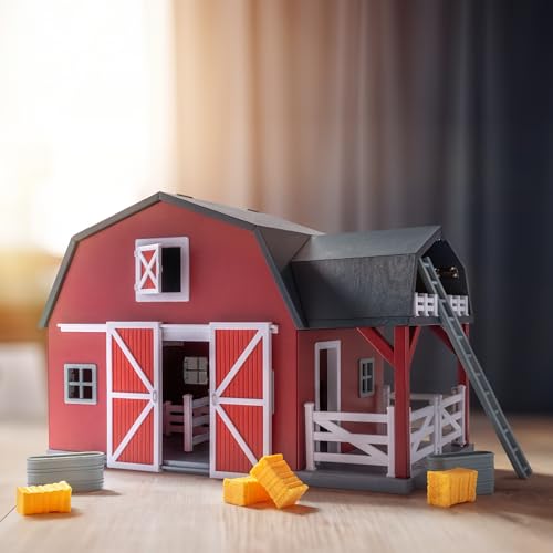 Terra by Battat – 20 Pieces Wooden Animal Barn Toy Set – Farm Animals & Play Fence – Pretend Play for Toddlers & 3+ Years – Educational Toys – Farmhouse Playset | Wooden farm toy set with 1 barn, 10 fences, ladder, 4 hay bales, 2 troughs, pulley tray and