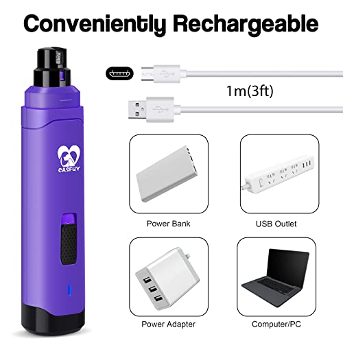 Casfuy Dog Nail Grinder Upgraded - Professional 2-Speed Whisper-Quiet Electric Pet Nail Trimmer Painless Paws Grooming & Smoothing for Small Medium Large Dogs & Cats (Purple) - color: Purple