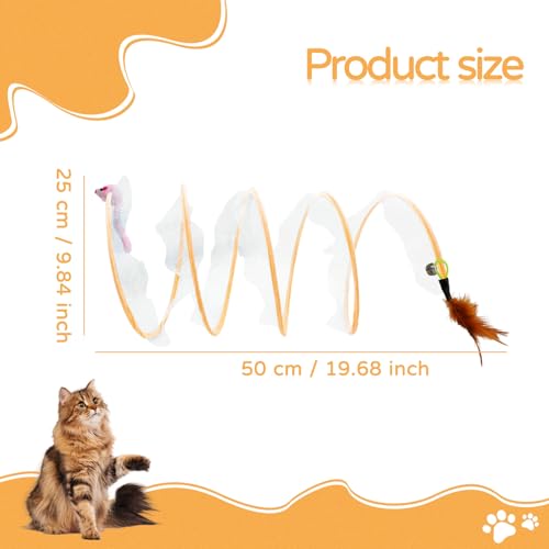 Andiker Cat Tunnel Toy, 10inch Collapsible Metal Cat Spring Toy with Nylon Mesh, Feather, Mouse, and Bell, Interactive Cat Toys for Indoor Cats to Scratch, Puzzle, Relax and Kill Time (Mouse) - color: Mouse
