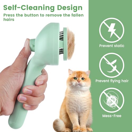 3 in 1 Cat Steam Brush, Pet Spray Hair Removal Comb for Shedding & Grooming, Water Brush for Cats Dogs Small Animals Long Short Haired with One-Click Release Button(Green) - color: Green
