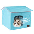 PatiencET Cat Cooling House for 1 Cat, Indoor Cooling Cat House for Summer, Blue Cat Hideaway Bed with Side Ice Packs, Insulated Foil Lining - size: Medium