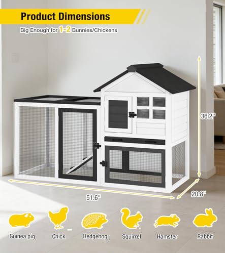 Aivituvin Two-Tier Rabbit Hutch Outdoor Bunny Cage Indoor with Weatherproof Roof Rabbit Cage with Chew-Proof Ramp and Pull-Out Tray for for Small Animals Black and White