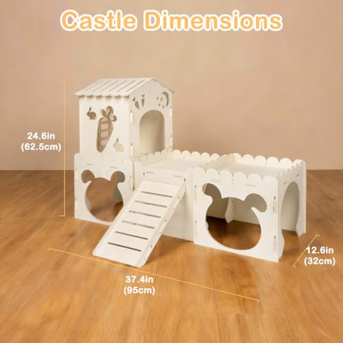 Large Rabbit House, Wooden Bunny Castle with 4 Houses Indoor, Rabbit Guinea Pig Cage Multistory Climbing Tower Sturdy Wooden Castle, Small Animal Hideaway Tunnel (4 Houses) - size: 4 Houses