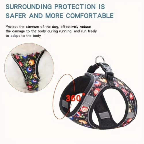 Step in Dog Harness No Pull Flower Adjustable Soft Mesh Harness | Reflective Pet Vest Harness and Leash Set for Small Medium Dogs - color: Black, size: S(neck:10.5"-12",chest:13.5"-16")