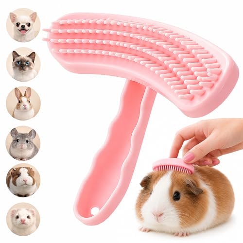 Small Silicone Grooming Brush for Guinea Pigs & Small Pets | Small Pet Fit | Soft Low-Stimulation Brush | Curved Pet Fit | Daily Bonding | Rinse-Clean Head - color: Pink, size: Small