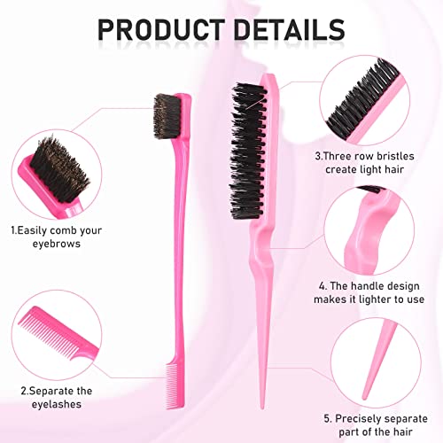 Remerry Hair Brush Set, 12 Pieces Including Nylon Teasing Brushes, Double Sided Hair Edge Brush, Smooth Comb Grooming, Rat Tail Combs & Duckbill Clips (Black, Pink) - color: Black, Pink