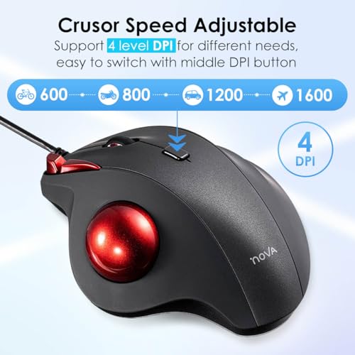 SANWA Wired Ergonomic Trackball Mouse, Optical Rollerball Mice, Programmable Silent Buttons, 34mm Trackball, 600/800/1200/1600 Adjustable DPI, Compatible with MacBook, Laptop, Windows, macOS - color: Wired