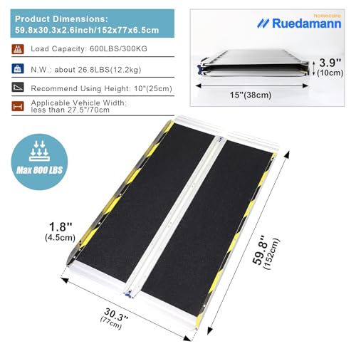 Ruedamann 5FT Portable Wheelchair Ramp for Home Entrance | 30-1/4" Wider Design, Non-Slip Aluminum Folding Ramps for Wheelchairs, Strollers, Scooters, Stairs, Curbs, Doorways - size: 5FT Black(Using Height 5-15'')