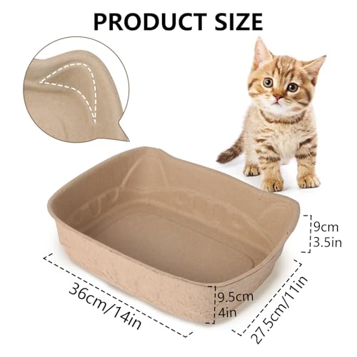 Small Disposable Litter Box 6-Pack for Kittens Travel Portable | 6-Pack, 14.2"×10.8"×4.0", Cat Ear Design, Cardboard, Leak-Proof, Home/Car/Travel