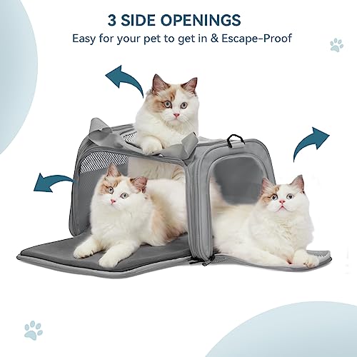 PETSFIT Cat Carrier, Grey, Small and Medium Cats Under 12 Lbs | Airline Approved, Soft Carrier, Soft Cat Travel Bag, Kitten Carrier with Extendable Mat - color: Grey, size: Medium