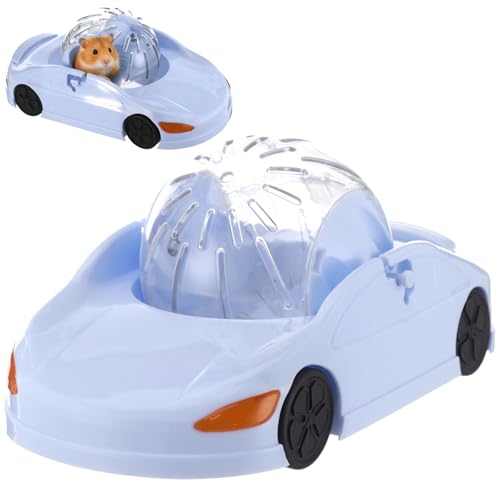 Hamster Exercise Ball Sports Car, Hamster Car with Detachable Transparent Ball, 3 Modes Funny Exercise Wheel, Small Exercise Ball for Dwarf Small Pet (Blue)