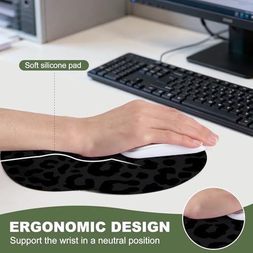 Black Leopard Mouse Pad with Gel Wrist Support, Smooth Surface Ergonomic Mouse pad, Non-Slip Pain Relief Desk Mat for Gaming, Work & Office Desktop - color: Black Leopard