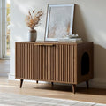 Evermagin 31.5" Cat Litter Box Enclosure Furniture with Legs | Walnut Hidden Litter Box Cabinet, Modern Indoor Cat House, Fluted Kitty End Table for Living Room, Bedroom, Entryway - color: NA Walnut