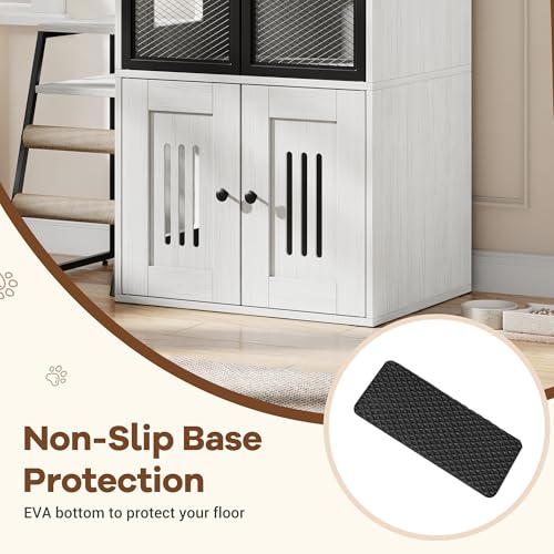TrailBlaze Litter Box Enclosure with Platform, Double Layer Hidden Furniture, Modern Villa Cat Cabinet with Ladder, Hammock & Metal Mesh Door, Indoor Washroom Cat House-White - color: Retro White