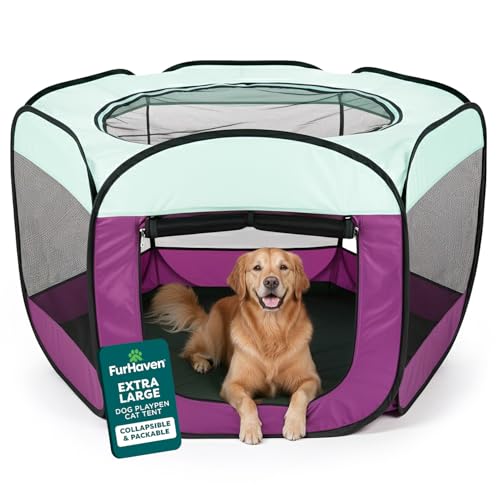 FurHaven Soft-Sided Dog & Cat Playpen, Portable Foldable Indoor & Outdoor Pet Playpen with Mesh Windows & Zippered Door, Purple, Extra Large - color: Purple, size: Extra Large