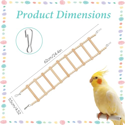 Bird Ladder Bridge, 4.52 X 24.4 Inch Natural Wooden Hamster Ladder Bridge Birds Hamster Climbing & Swing Toy, Bird Cage Ladders Cage Accessories for Birds Rats Parrots Squirrel Cockatiels