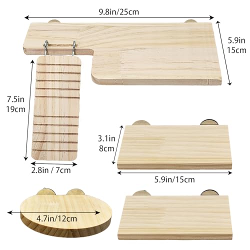 Hamster Cage Platform L-Shaped Wooden Hamster Cage Accessories Rat Climbing Toys Ledge with Ladder for Sugar Glider Mice Mouse Squirrel (M) - size: M