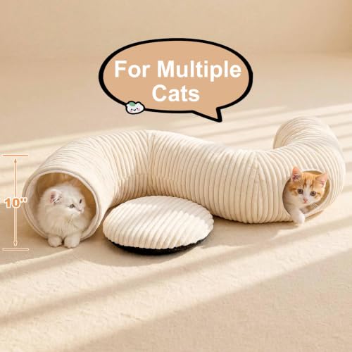 Cat Tunnel Bed with 40 Pcs Interactive Cat Toys, Cat Tube with Kitten Toys for Indoor Kittens, Collapsible Play Tunnel, White - color: White