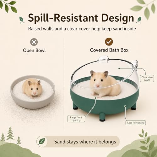 Meow&Woof Hamster Sand Bath Container, Large Sandbox Toilet Gerbil Batheoom, Tiny Chinchilla Dust Bathtub Sand Bath Box for Hamster Cage Accessories 5.2 Inch-Dark Green - color: Dark Green