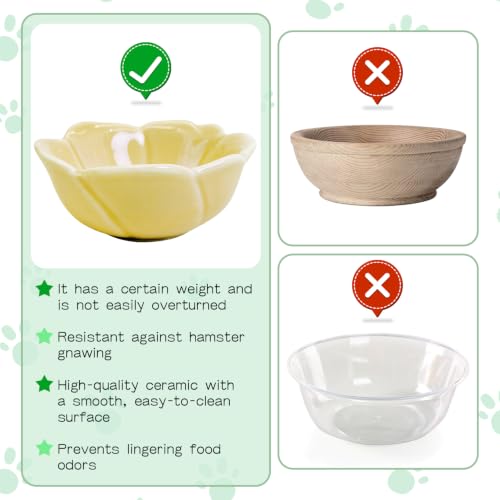 BNOSDM Shallow Ceramic Hamster Food Dish 2 Pcs Small Animals Food Bowl Sunflower Feeding Dishes for Gerbils Mice Rats 4.5in (Dark Green) - color: Yellow