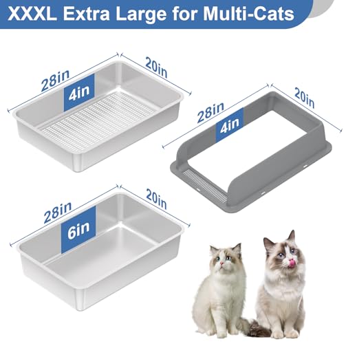 XXXL Stainless Steel Sifting Litter Box with Lid, 28'' L × 20'' W Extra Large Sifting Cat Litter Box for Pine Pellets & Big Cats & Multiple Cats, Metal Pellet Sifter Litter Pan System for Odor Control - size: XXXL:28''x20''x10''