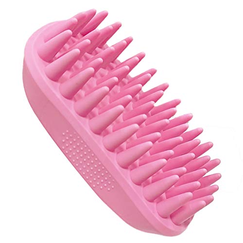 Pet Silicone Shampoo Brush for Long & Short Hair, Pink ( New ), Medium Large Pets Dogs Cats, Silicone Shower Wash Curry Brush, Massage Comb - color: Pink