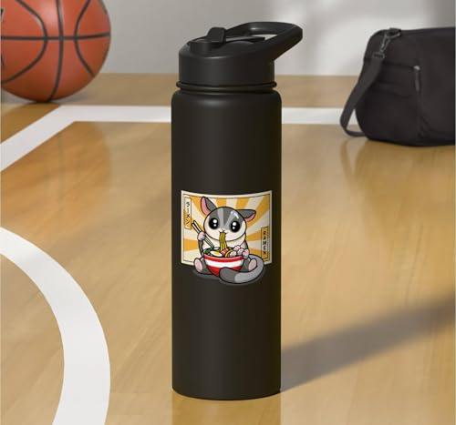 Womens Girls Cute Kawaii Japanese Ramen Sugar Glider Lover Stainless Steel Insulated Water Bottle - color: Black