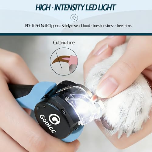 gonicc LED Pet Nail Clippers for Dogs & Cats | Light-Up Dog Nail Trimmer with Safety Lock & Built‑in File, Professional Stainless Steel Nail Clippers for Pets - size: LED Dogs & Cats Nail Clippers