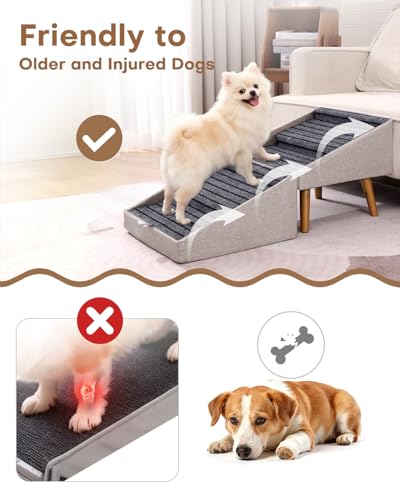 Split Ottoman Dog Ramp for Couch and Bed,17.13" H Dog Stairs for Small Dogs and Cats, Foldable 2 in 1 Pet Steps for Medium Large Dogs and Puppy, Non-Slip Wooden Doggie Steps - size: 17.13" H- Apricot