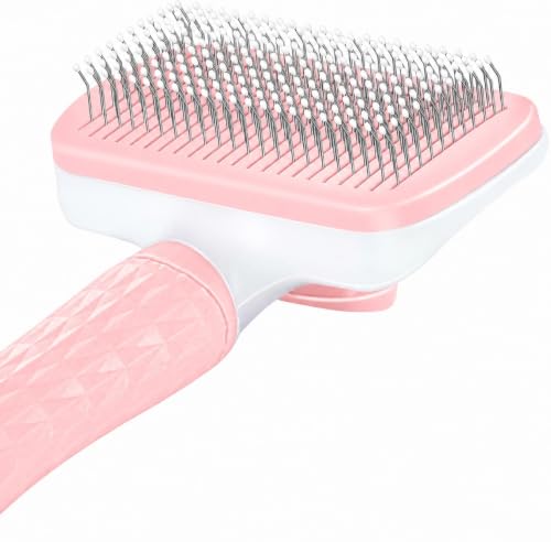 Self-Cleaning Slicker Brush, Dog Cat Bunny Pet Grooming Shedding Brush, Easy to Remove Loose Undercoat, Pet Massaging Tool Suitable for Pets with Long or Short Hair (Baby Pink) - color: Baby Pink