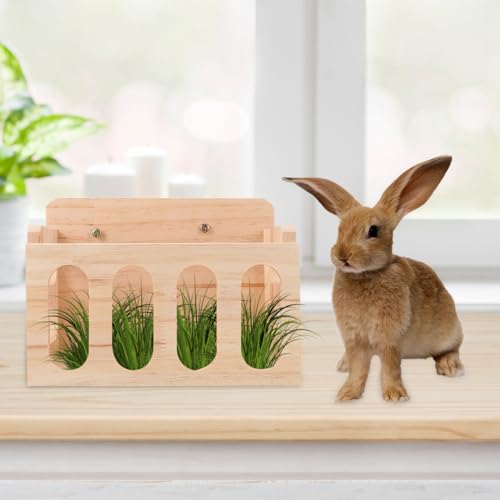 Balacoo Rabbit Hay Feeder 9.25 x 5.5 x 6.8 Inch Wooden Small Animal Feeder Rack – Mess-Free Foraging Design & Floor-Saving Mounting – for Guinea Pig, Chinchilla, Rabbit Cage or Floor Use