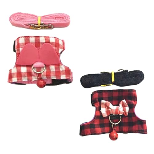 2 Pack Angel Wings Harness and Leash Set for Small Pets, Adjustable Soft Vest with Bell, Safe Outdoor Walking Adventure Gear, for Guinea Pigs Ferrets Hedgehogs Hamsters - color: Red + Pink