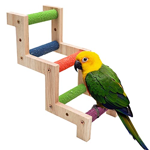 Bird Ladder Bridge, Wooden Parrot Hamster Climbing Ladder Toys, Bird Perch Stand, Bird Cage Accessories, Small Animals Climbing Toy for Parrot Hamster Rat Squirrel Sugar Gliders Parakeets Cockatiels - color: Colorful