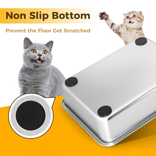 Stainless Steel Cat Litter Box,Extra Large Metal Litter Box,18Lx14x4 in | Extra Large Metal Litter Tray for Big Cats Kitty Rabbits,No Smell,Non Stick,Easy to Clean - color: 4"H, size: 18"L x 14"W