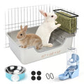 BWOGUE Extra Large Stainless Steel Rabbit Litter Box, Bunny Litter Box Kit | Large Rabbit Litter Box, High Sides Help Reduce Mess, Raised Grid, Hay Feeder & Waterer Kit, Easy to Clean, Rabbits - size: L:19.7in ×13.8in × 5.9inches