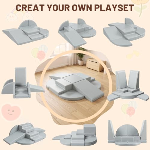 9-Piece Climbing Toys for Toddlers: Soft PU Leather Foam Blocks - Baby Climb and Crawl Activity Blocks - Kids Play Gym Equipment Indoor for Development(Grey) - style: Grey
