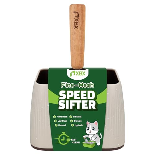XBX Cat Litter Scoop with Holder – Metal Mesh Litter Scooper, Wooden Handle Fine Litter Scoop with Small Holes for Litter Box, Efficient Sifting and Easy Cleaning