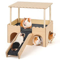 Wooden Guinea Pig Hideout Castle with Stairs,Small Animal Bed Hut Habitats Spacious 2-Level Detachable Small Pet House for Rabbits, Hamsters & Chinchillas Bunny (Updated Grey) - color: Updated Grey