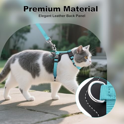 Plutus Pet Adjustable Cat Harness and Leash Set, with Leather Trim | Quick Release, Escape Proof Nylon Vest, for Kitten Small Medium Large Cats, Light Blue - color: Light Blue