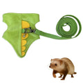 Harness and Leash Set for Small Pets, Dinosaur Shaped Vest Harness, Adjustable Soft Plush Vest with Bell for Guinea Pigs, Ferrets, Hamsters, Hedgehogs - Safe Outdoor Walking Adventure Gear,Green