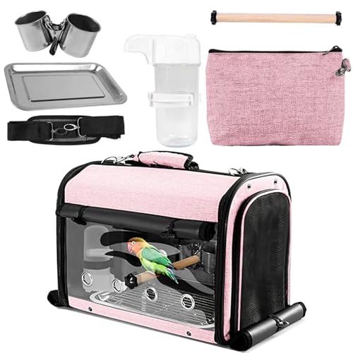 Sanmoncare Bird Carrier Bag Cockatiel Travel Cage with Stand, Lightweight Carrier for Small Bird, Portable Bag for Parrot, Pet Transparent Travel Backpack - color: Pink
