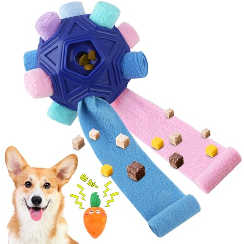 Dog Snuffle Ball-Interactive Puzzle Dog Toys Encourage Natural Foraging Skills Slow Feeder for Training and Stress Relief, Cloth Strip Hiding Food Dog Toys - color: Pink Blue