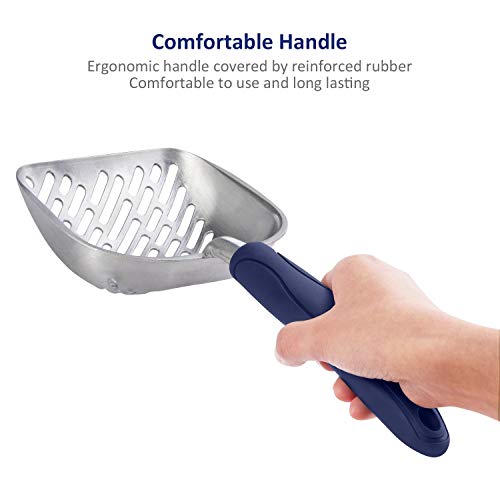 Cat Litter Scoop, Aluminum Alloy Sifter, Kitty Metal Scooper, Deep Shovel with Diagonal Sifting Hole, Long Handle, Kitten Poop Lifter for Litter Box, Large Size, Blue Handle - color: #01 Blue, size: Large