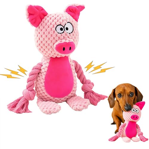 Plush Pig Dog Toy, Squeaky Interactive Tug Toy for Small Medium Dogs | Cute plush toy with sound features, designed for small and medium dogs, indoor play and daily entertainment - color: Pink